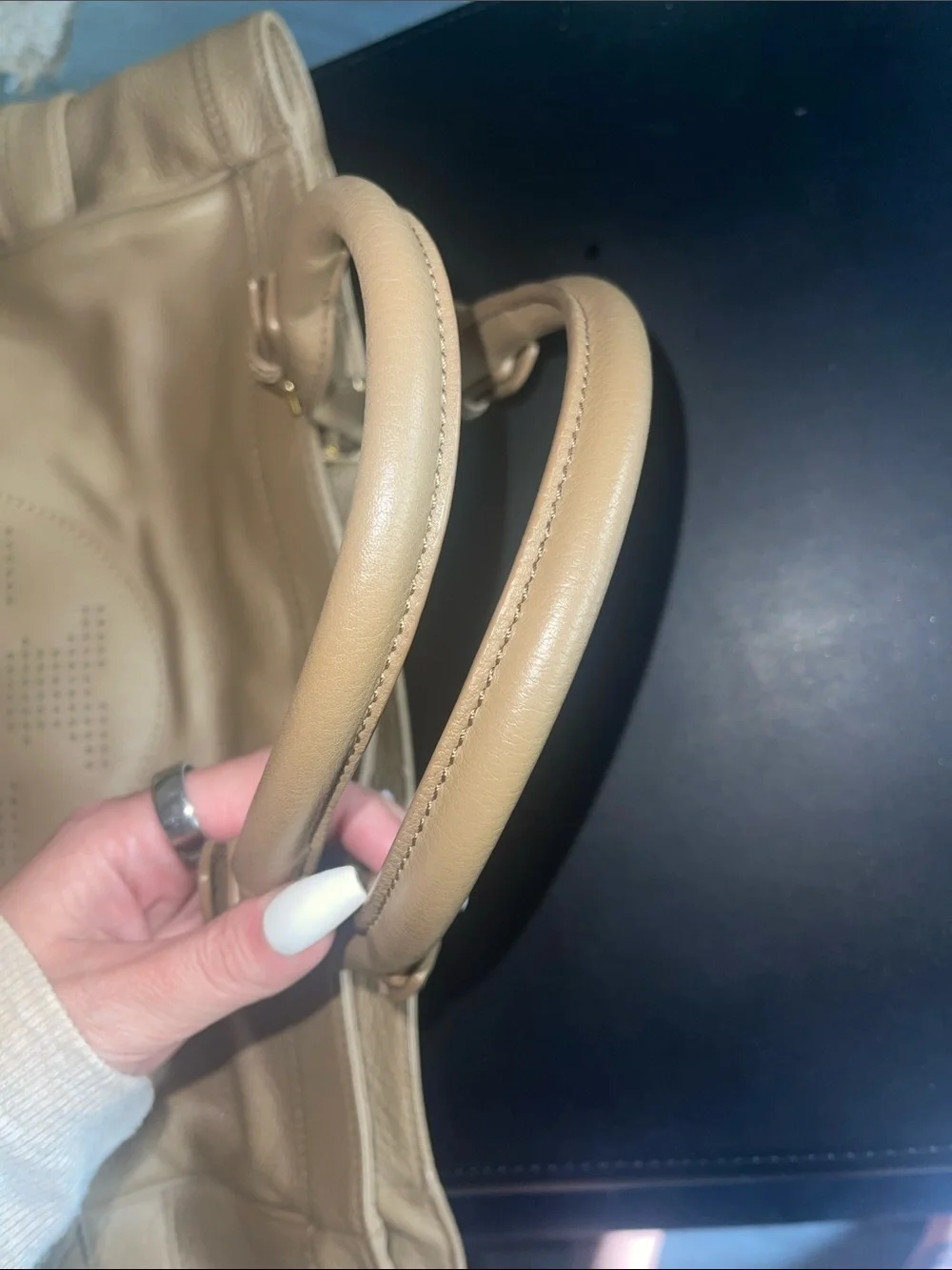Tory Burch Taupe Pebbled Leather Tote